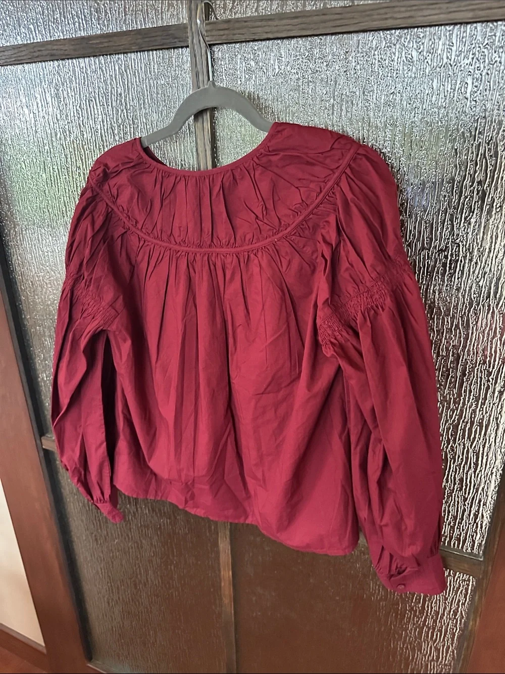 Ulla Johnson Ora blouse Women's Burgundy V-Neck Peasant Blouse Sz 10